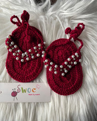 Maroon Beaded Sandals