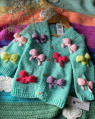 Bow Knit Cardigan -1pc Blue