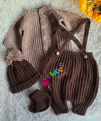 Brown Basic Dungaree Set -4pc