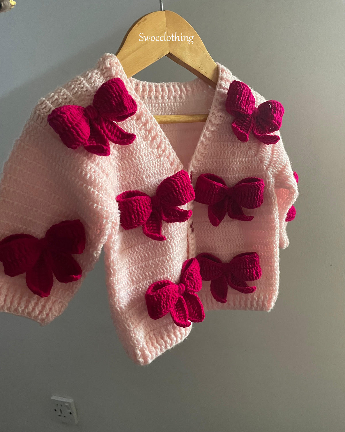 Bow Knit Cardigan -1pc Pink