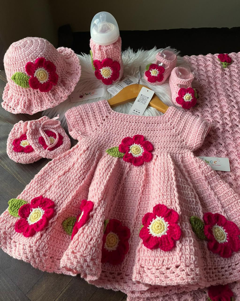 Pink Petals Frock -4pc