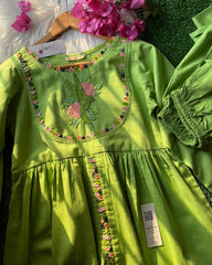 Embroidered Parrot Frock -2pc